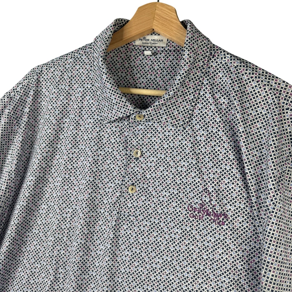 Peter Millar Summer Comfort Grayhawk Golf Club Polo Shirt Mens XL Purple Diamond